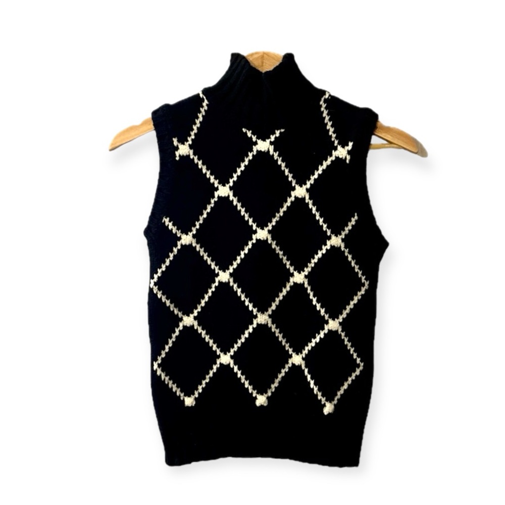 VINTAGE Sisley Made in Italy Mock Neck, Argyle Sweater Vest XS